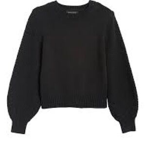 Ribbed Puff Sleeve Black Knit Sweater